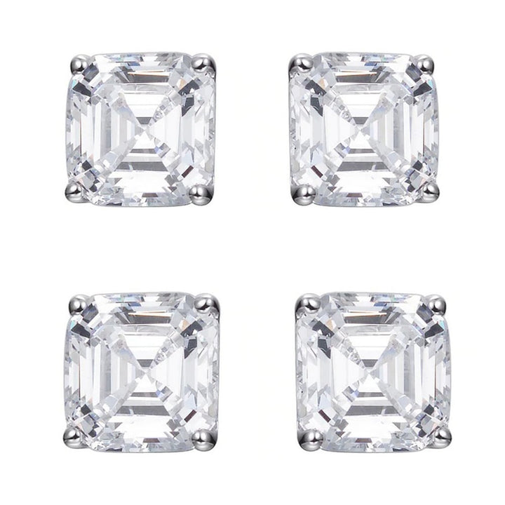Paris Jewelry 14k White Gold 4Ct Asscher Cut  White Sapphire Pack of Two Stud Earrings Plated Image 2