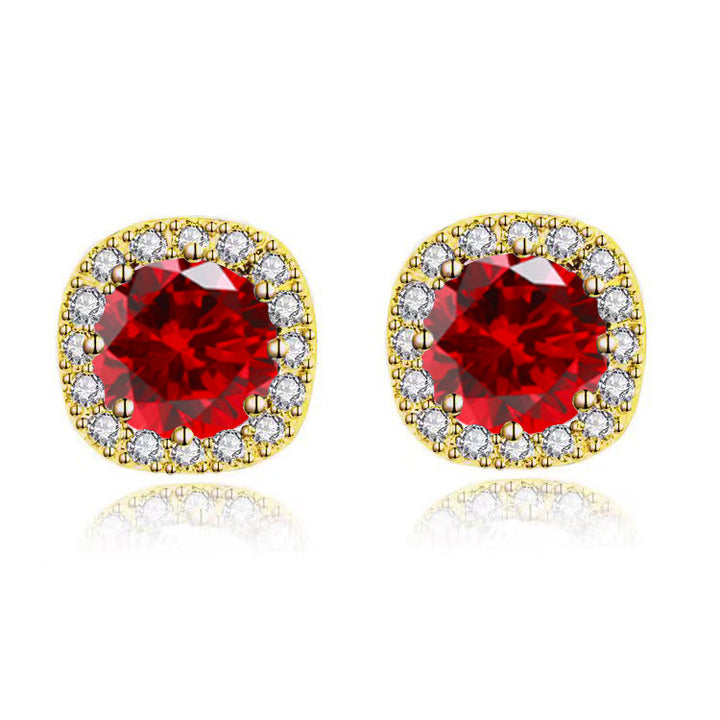 Paris Jewelry 10k Yellow Gold 1/2Ct Round Created Ruby Halo Stud Earrings Plated Image 2