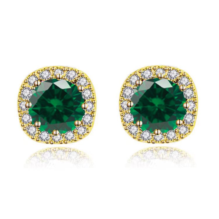 Paris Jewelry 10k Yellow Gold 3Ct Round Created Emerald Halo Stud Earrings Plated Image 1