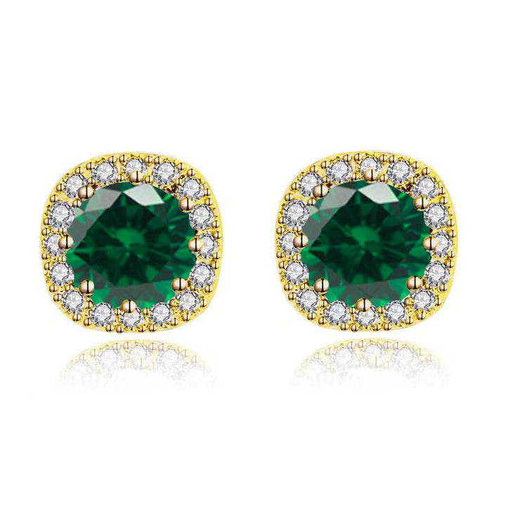 Paris Jewelry 10k Yellow Gold 2Ct Round Created Emerald Halo Stud Earrings Plated Image 1