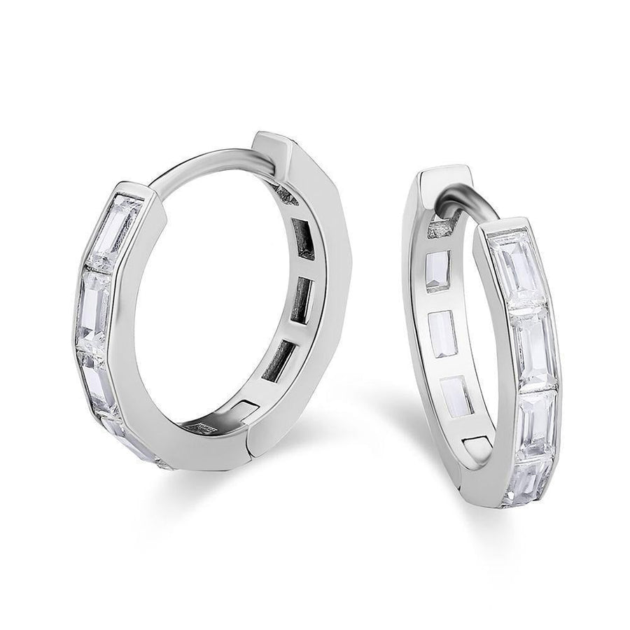 Paris Jewelry 18K White Gold 2Ct Emerald Cut White Sapphire Hoop Earrings Plated Image 1