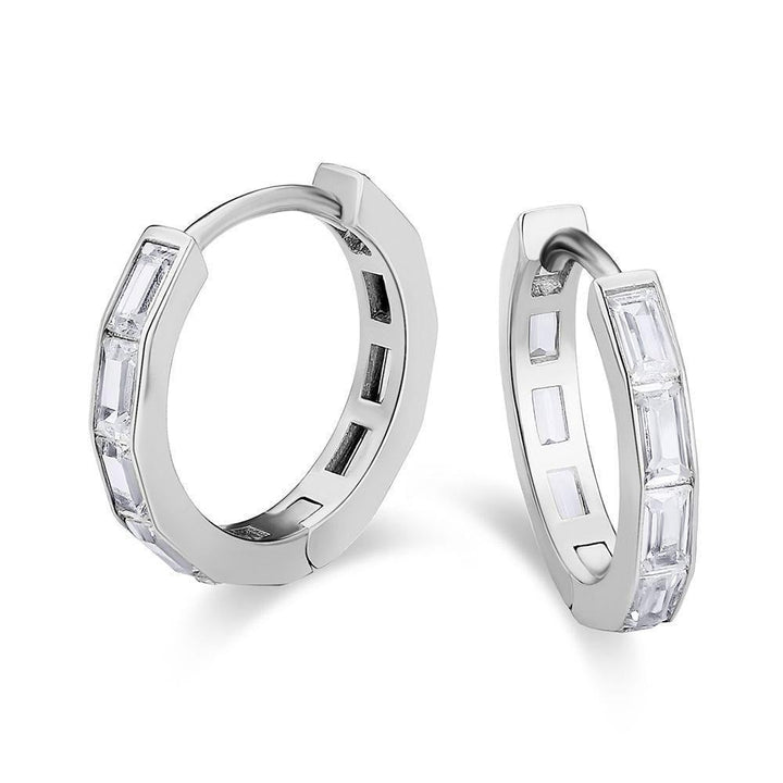 Paris Jewelry 18K White Gold 2Ct Emerald Cut White Sapphire Hoop Earrings Plated Image 2