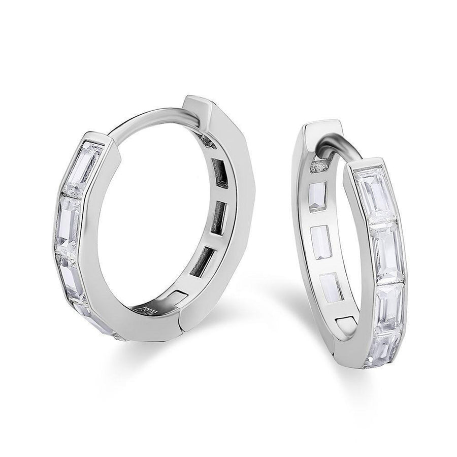 Paris Jewelry 24K White Gold 2Ct Emerald Cut White Sapphire Hoop Earrings Plated Image 1