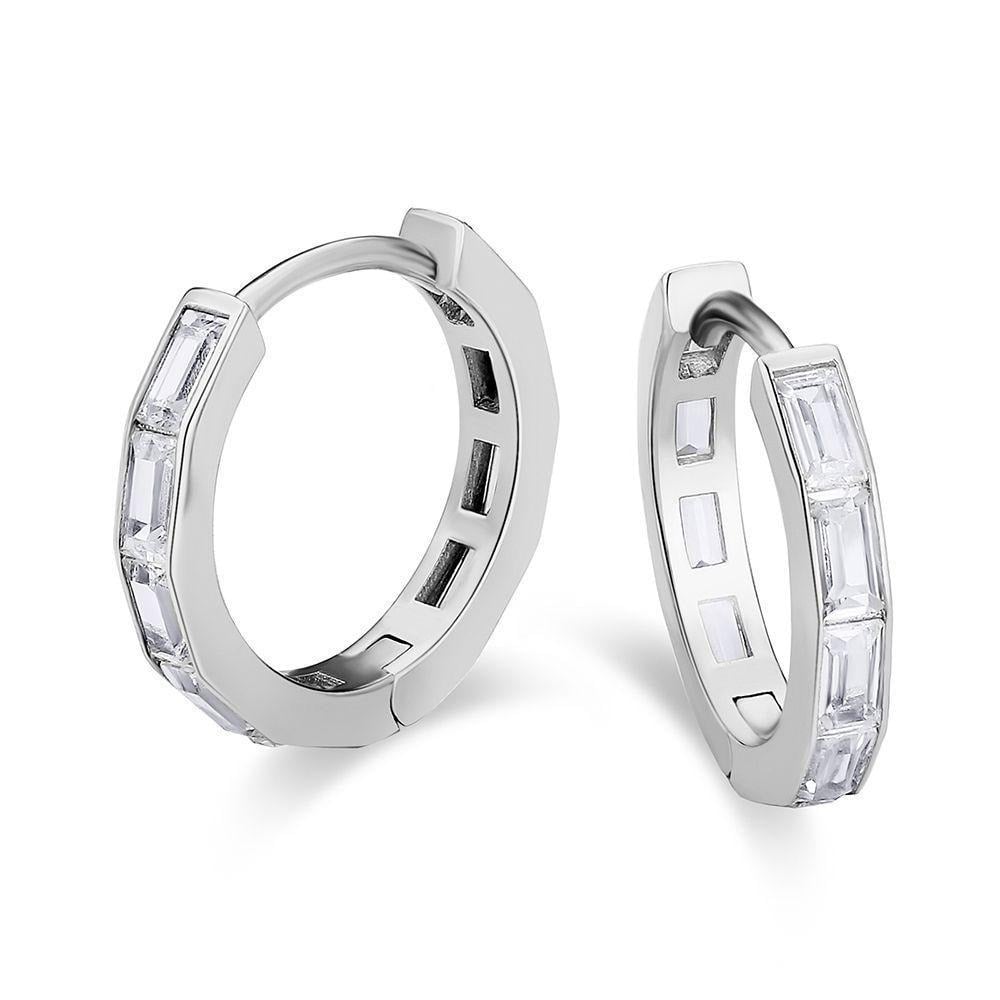 Paris Jewelry 24K White Gold 2Ct Emerald Cut White Sapphire Hoop Earrings Plated Image 2