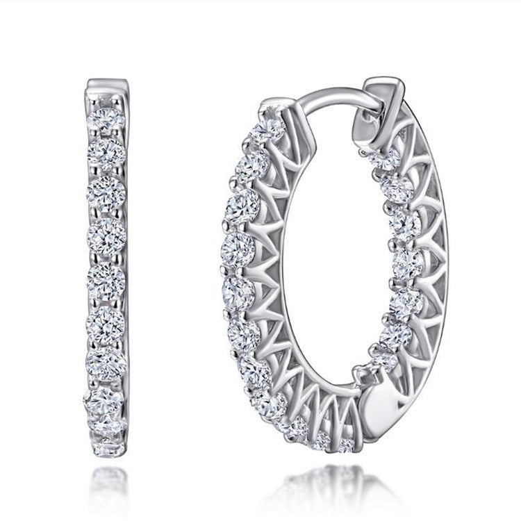 Paris Jewelry 18K White Gold 1/2Ct Round White Sapphire Hoop Earrings Plated Image 1