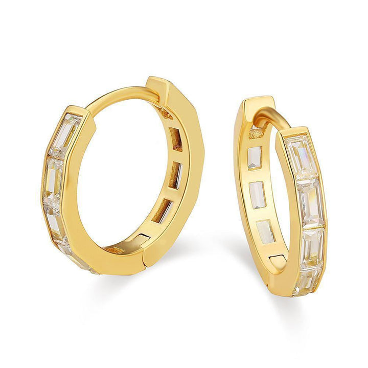 Paris Jewelry 18K Yellow Gold 2Ct Emerald Cut White Sapphire Hoop Earrings Plated Image 2