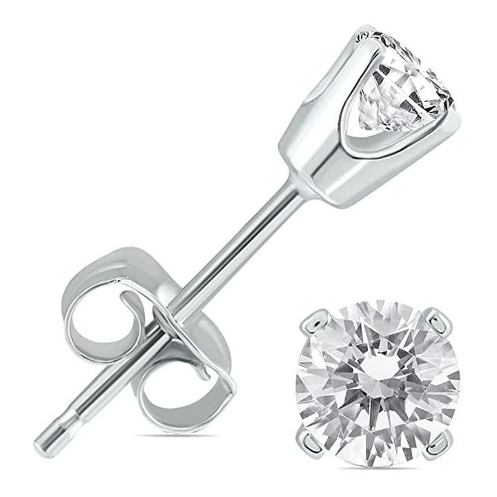 Paris Jewelry 10k White Gold 2 Carat Round 4 Prong Solitaire Diamond Stud Earrings. Image 2