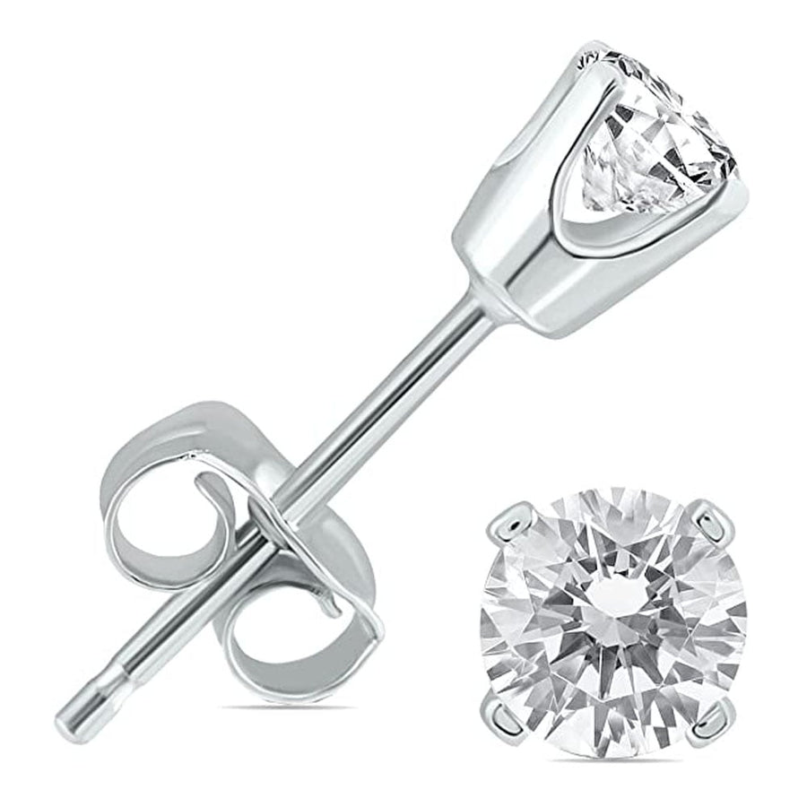Paris Jewelry 14k White Gold 2 Carat Round 4 Prong Solitaire Diamond Stud Earrings. Image 1