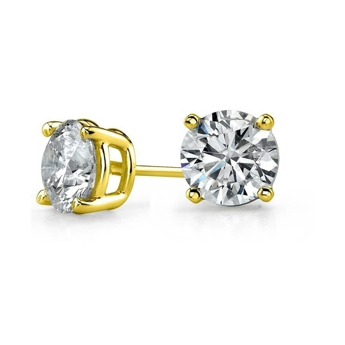 Paris Jewelry 14k Yellow Gold 4 Carat 4 Prong Solitaire Round Diamond Stud Earrings. Image 2