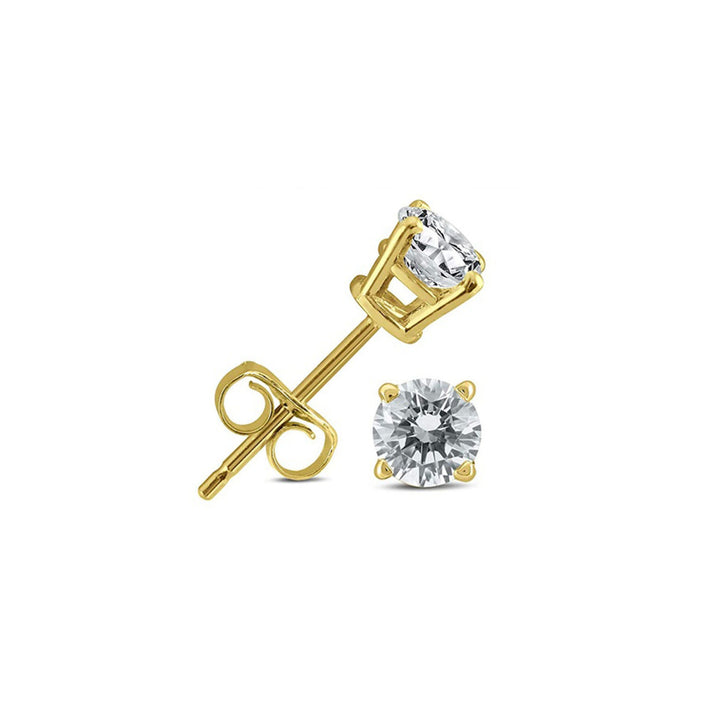 Paris Jewelry 10K Yellow Gold 3 Carat 4 Prong Solitaire Diamond Stud Earrings Image 2
