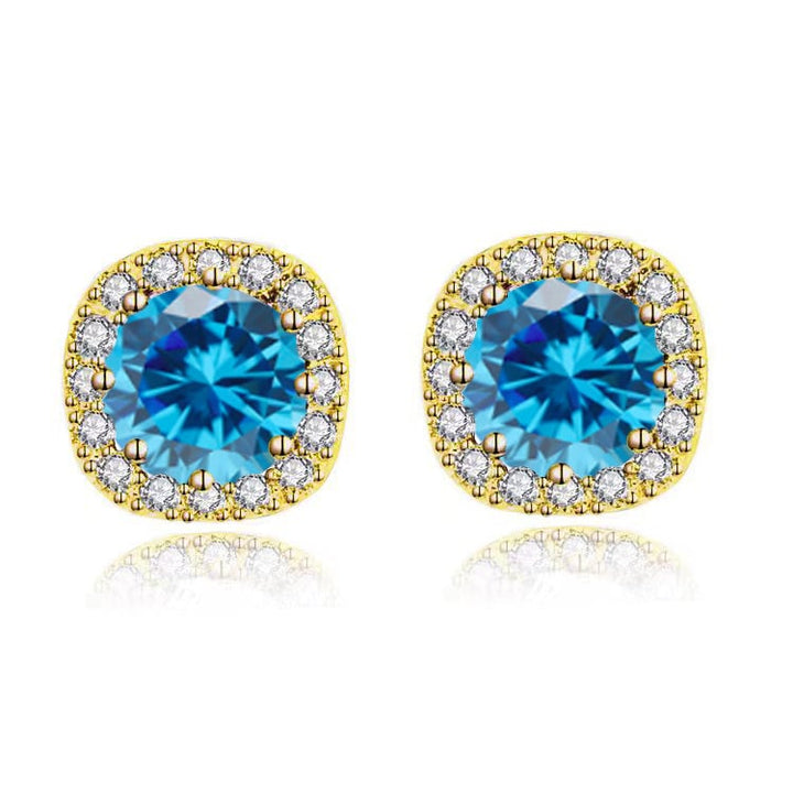 Paris Jewelry 14k Yellow Gold 1/2Ct Round Created Blue Topaz Halo Stud Earrings Plated Image 1