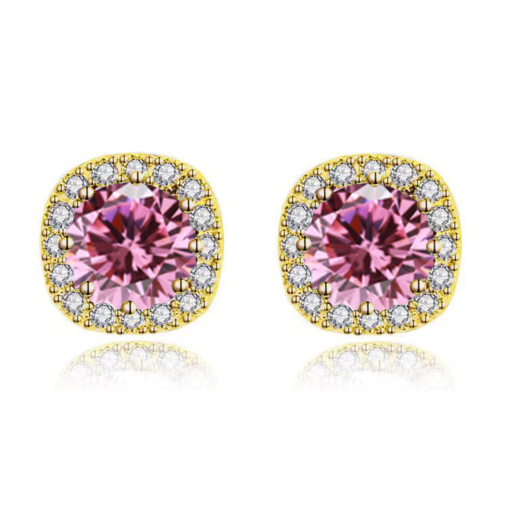 Paris Jewelry 14k Yellow Gold 3Ct Round Created Pink Sapphire Halo Stud Earrings Plated Image 1