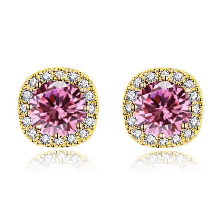 Paris Jewelry 14k Yellow Gold 2Ct Round Created Pink Sapphire Halo Stud Earrings Plated Image 1