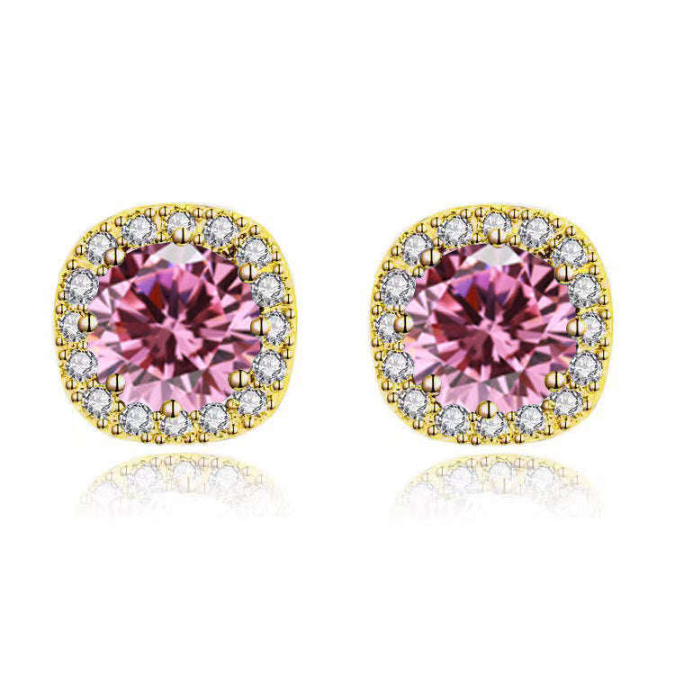 Paris Jewelry 14k Yellow Gold 1Ct Round Created Pink Sapphire Halo Stud Earrings Plated Image 3