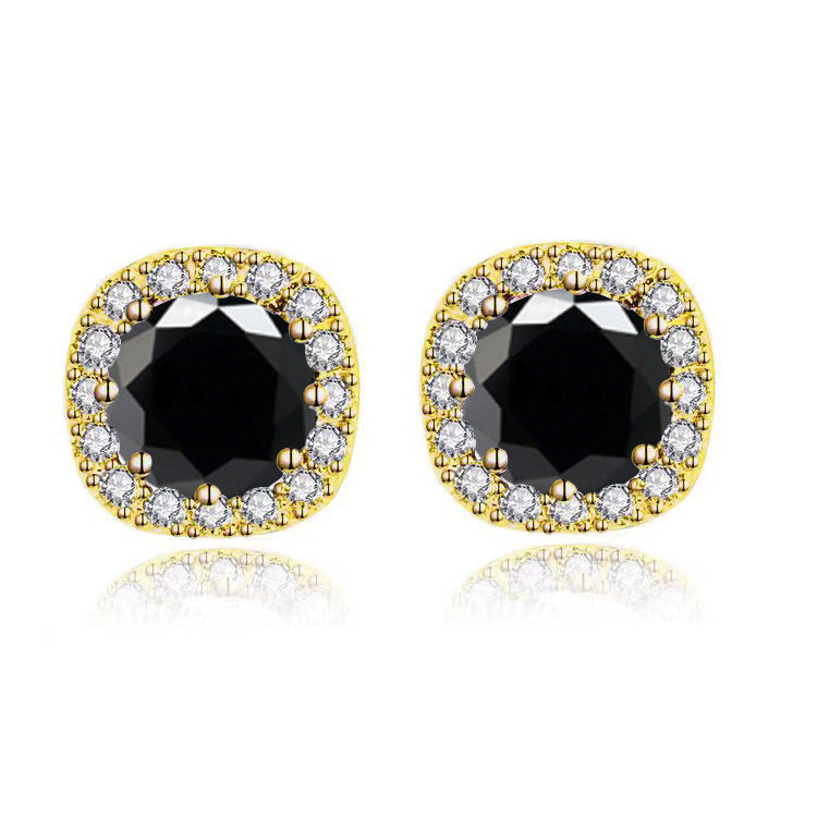Paris Jewelry 14k Yellow Gold 1/2Ct Round Created Black Sapphire Halo Stud Earrings Plated Image 1