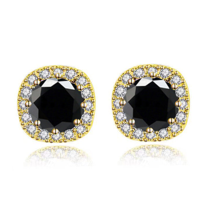 Paris Jewelry 14k Yellow Gold 1/2Ct Round Created Black Sapphire Halo Stud Earrings Plated Image 3
