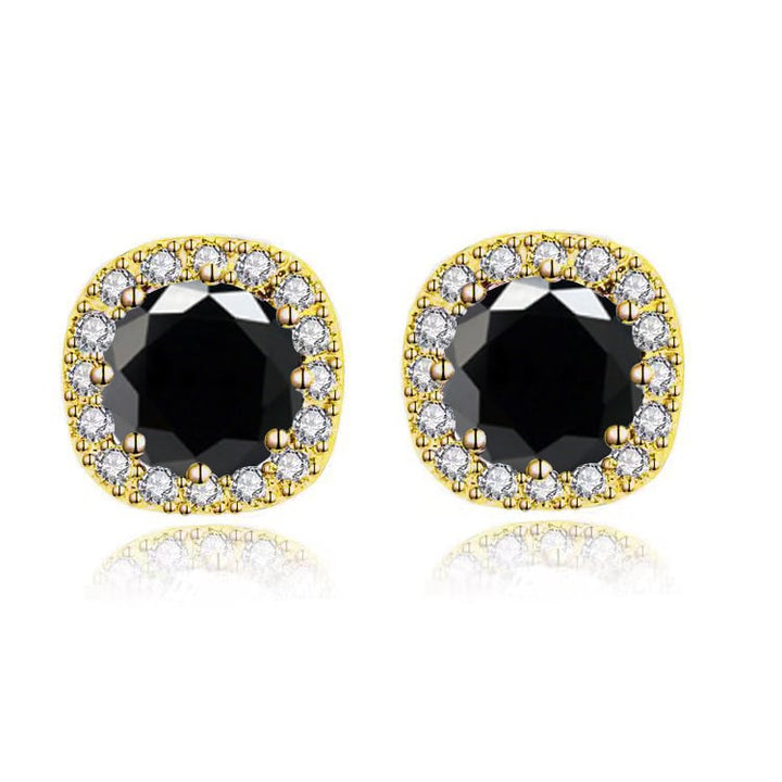 Paris Jewelry 14k Yellow Gold 2Ct Round Created Black Sapphire Halo Stud Earrings Plated Image 4