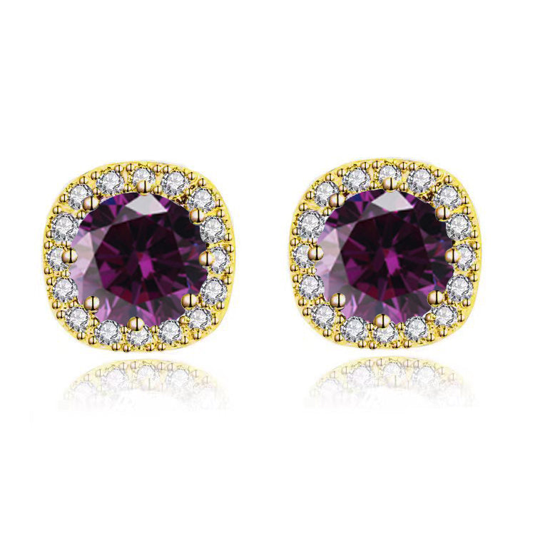 Paris Jewelry 14k Yellow Gold 3Ct Round Created Amethyst Halo Stud Earrings Plated Image 1