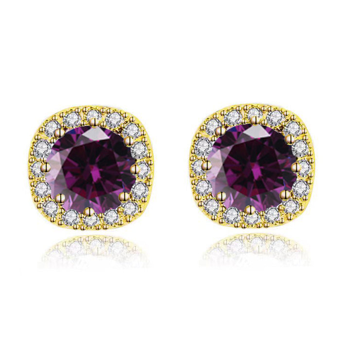 Paris Jewelry 14k Yellow Gold 1Ct Round Created Amethyst Halo Stud Earrings Plated Image 1