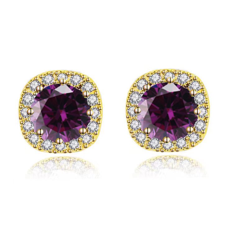 Paris Jewelry 14k Yellow Gold 4Ct Round Created Amethyst Halo Stud Earrings Plated Image 4