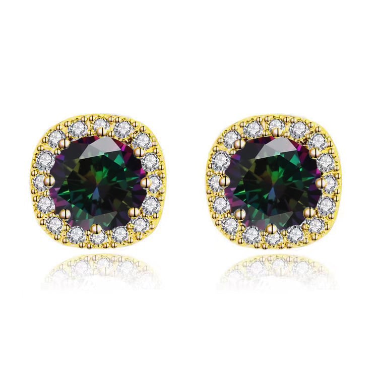 Paris Jewelry 14k Yellow Gold 2Ct Round Created Alexandrite Halo Stud Earrings Plated Image 2