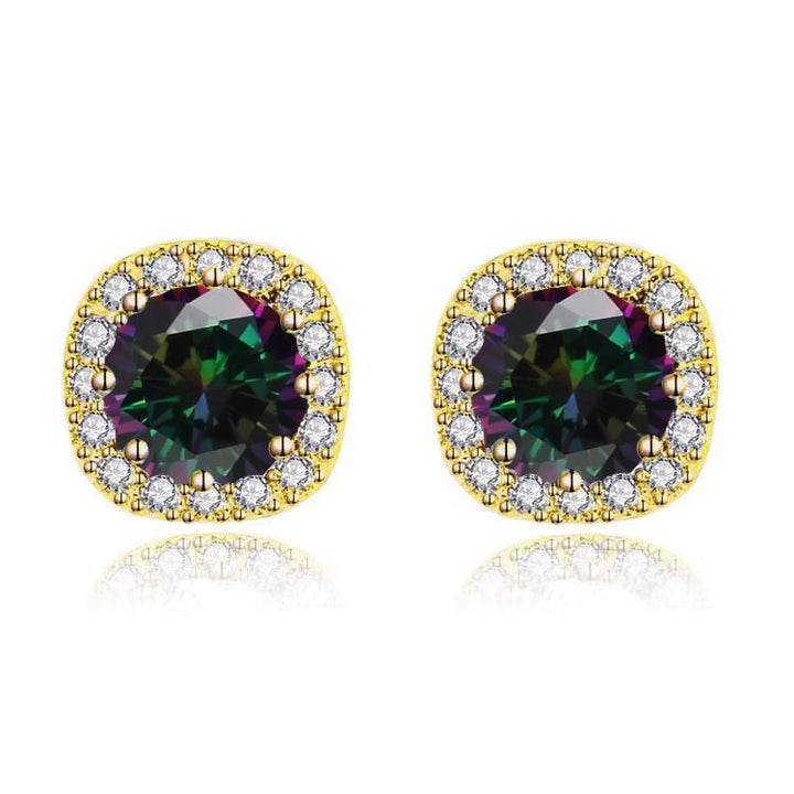 Paris Jewelry 14k Yellow Gold 1/2Ct Round Created Alexandrite Halo Stud Earrings Plated Image 3