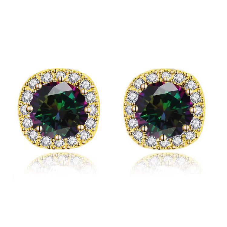 Paris Jewelry 14k Yellow Gold 1/2Ct Round Created Alexandrite Halo Stud Earrings Plated Image 4