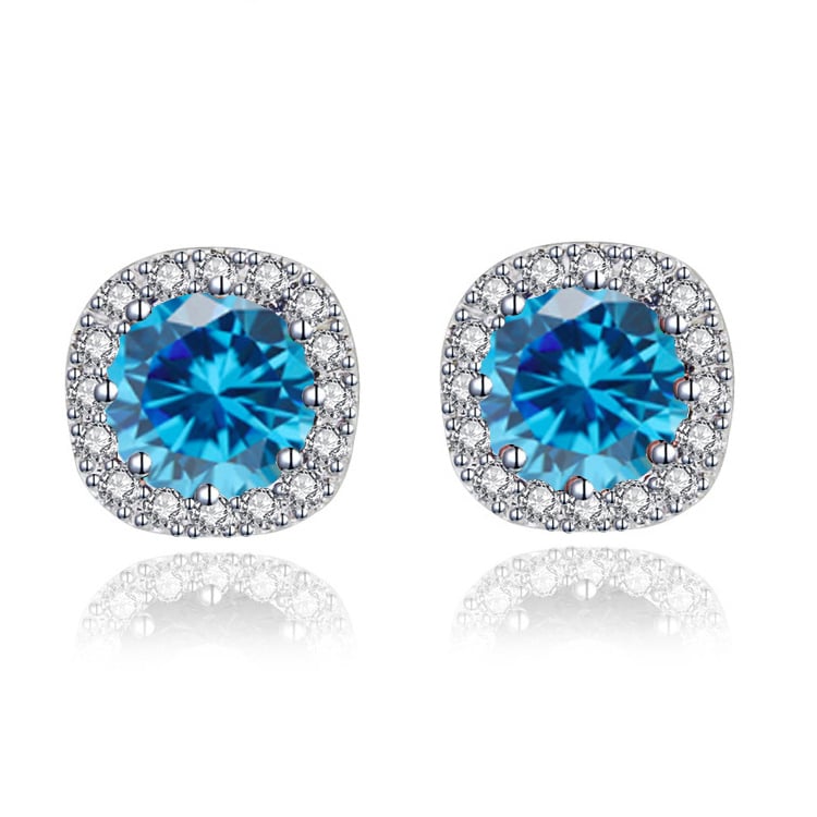 Paris Jewelry 14k White Gold 3Ct Round Created Blue Topaz Halo Stud Earrings Plated Image 1