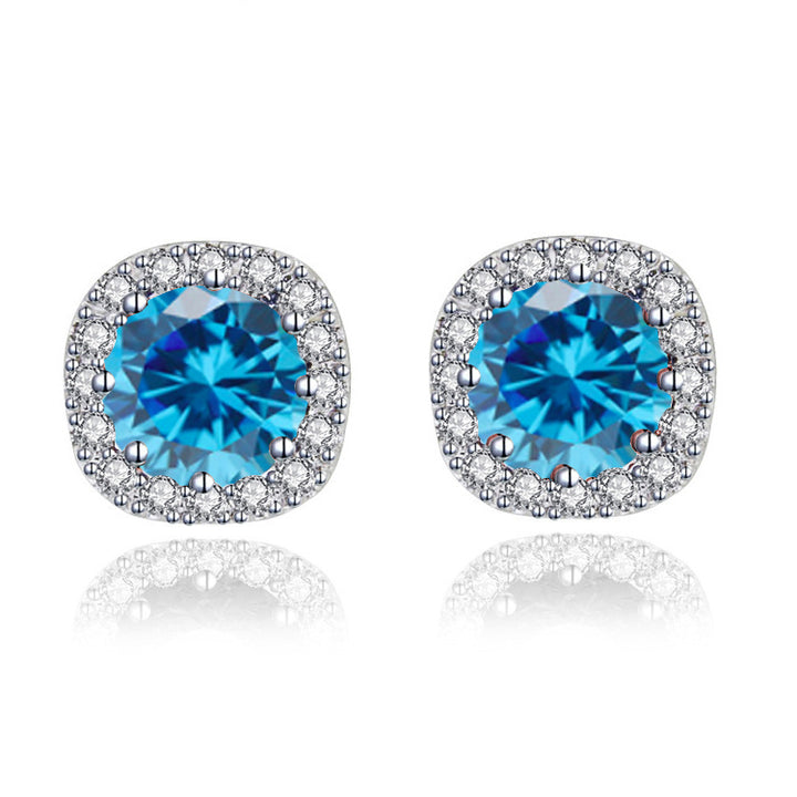 Paris Jewelry 14k White Gold 4Ct Round Created Blue Topaz Halo Stud Earrings Plated Image 1