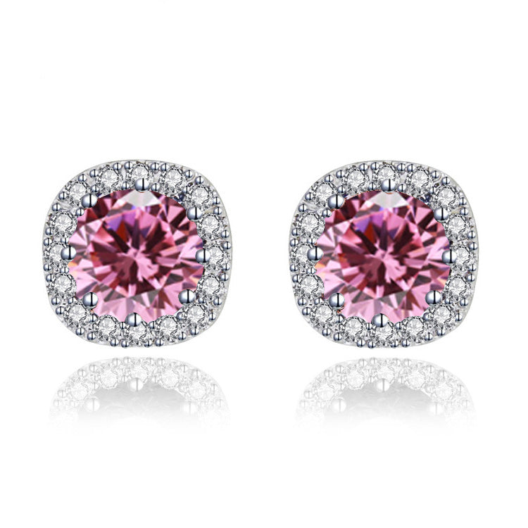 Paris Jewelry 14k White Gold 1/2 Ct Round Created Pink Sapphire Halo Stud Earrings Plated Image 1