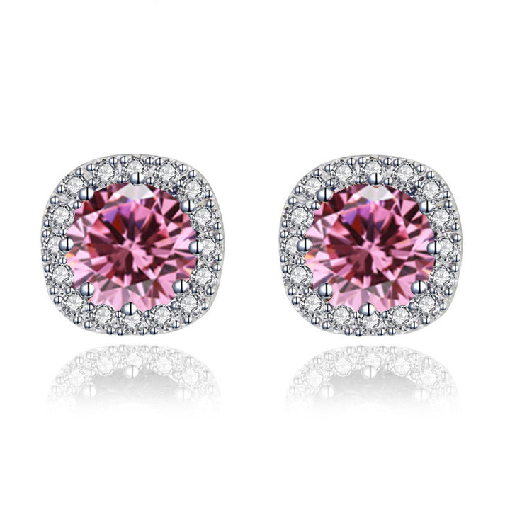 Paris Jewelry 14k White Gold 1/2 Ct Round Created Pink Sapphire Halo Stud Earrings Plated Image 1