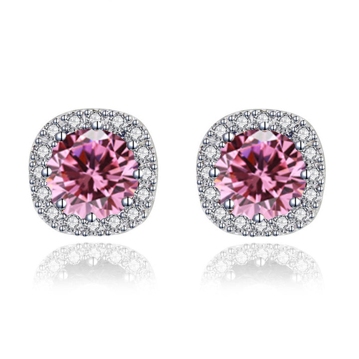 Paris Jewelry 14k White Gold 2 Ct Round Created Pink Sapphire Halo Stud Earrings Plated Image 3