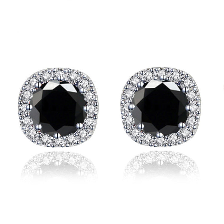 Paris Jewelry 14k White Gold 1/2 Ct Round Created Black Sapphire Halo Stud Earrings Plated Image 1