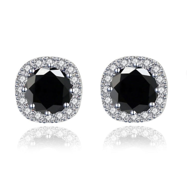 Paris Jewelry 14k White Gold 4 Ct Round Created Black Sapphire Halo Stud Earrings Plated Image 4