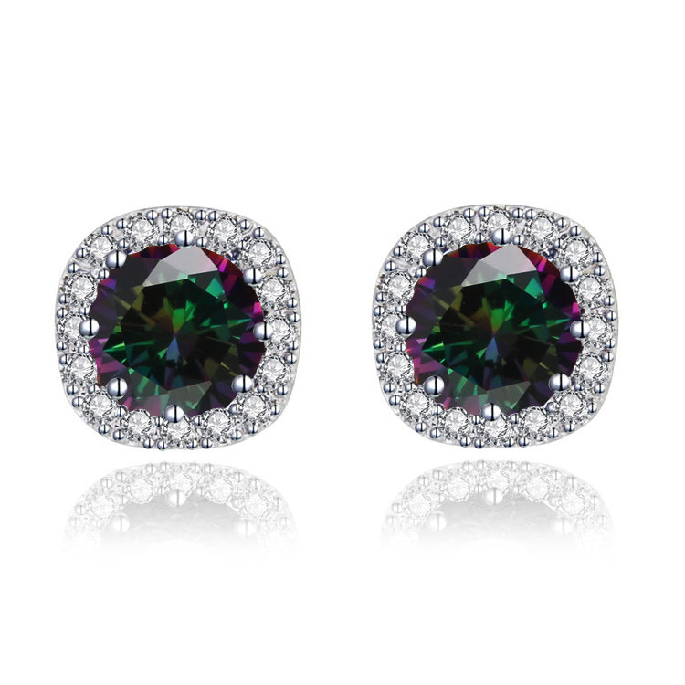 Paris Jewelry 14k White Gold 1/2 Ct Round Created Alexandrite Halo Stud Earrings Plated Image 1
