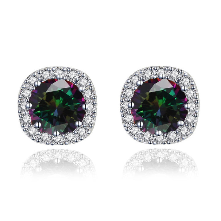 Paris Jewelry 14k White Gold 1/2 Ct Round Created Alexandrite Halo Stud Earrings Plated Image 3