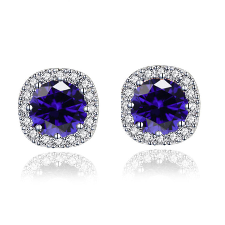 Paris Jewelry 14k White Gold 2 Ct Round Created Blue Sapphire Halo Stud Earrings Plated Image 1
