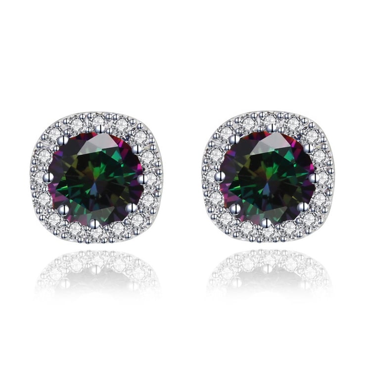 Paris Jewelry 14k White Gold 1/2 Ct Round Created Alexandrite Halo Stud Earrings Plated Image 4