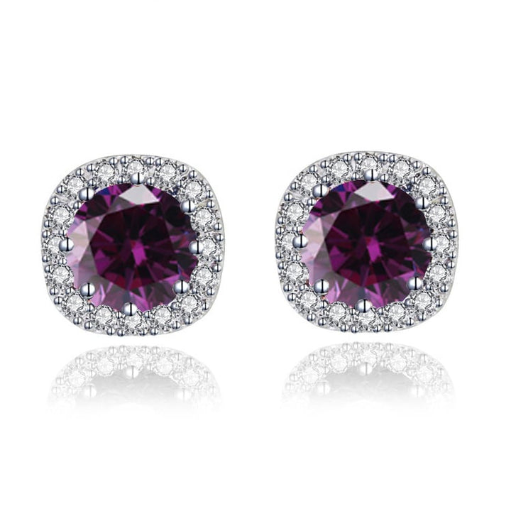 Paris Jewelry 14k White Gold 1/2 Ct Round Created Amethyst Halo Stud Earrings Plated Image 4