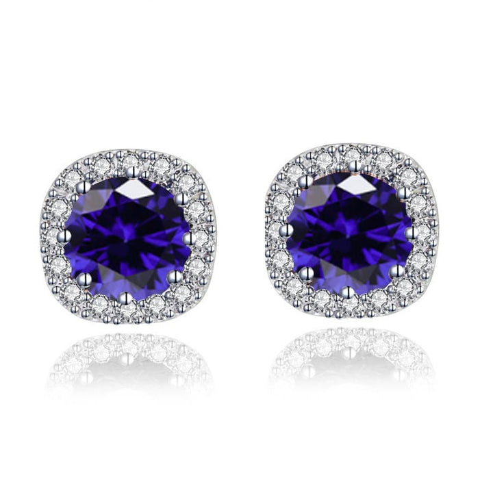 Paris Jewelry 14k White Gold 3 Ct Round Created Blue Sapphire Halo Stud Earrings Plated Image 1