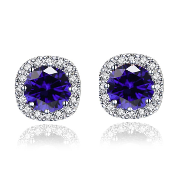 Paris Jewelry 14k White Gold 4 Ct Round Created Blue Sapphire Halo Stud Earrings Plated Image 4