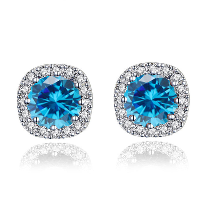 Paris Jewelry 10k White Gold 3 Ct Round Created Blue Topaz Halo Stud Earrings Plated Image 3