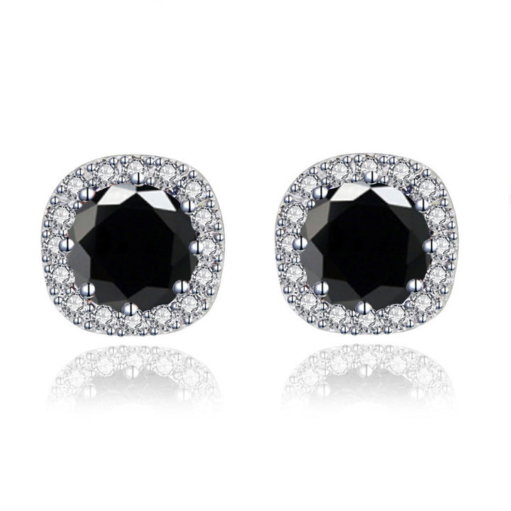 Paris Jewelry 10k White Gold 1/2 Ct Round Created Black Sapphire Halo Stud Earrings Plated Image 2