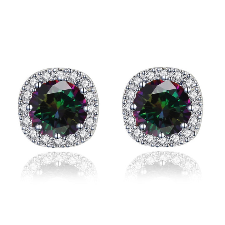 Paris Jewelry 10k White Gold 1/2 Ct Round Created Alexandrite Halo Stud Earrings Plated Image 3