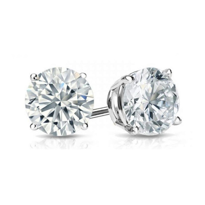 Paris Jewelry 14k White Gold Push Back Round White Sapphire Stud Earrings (3MM) Plated Image 1