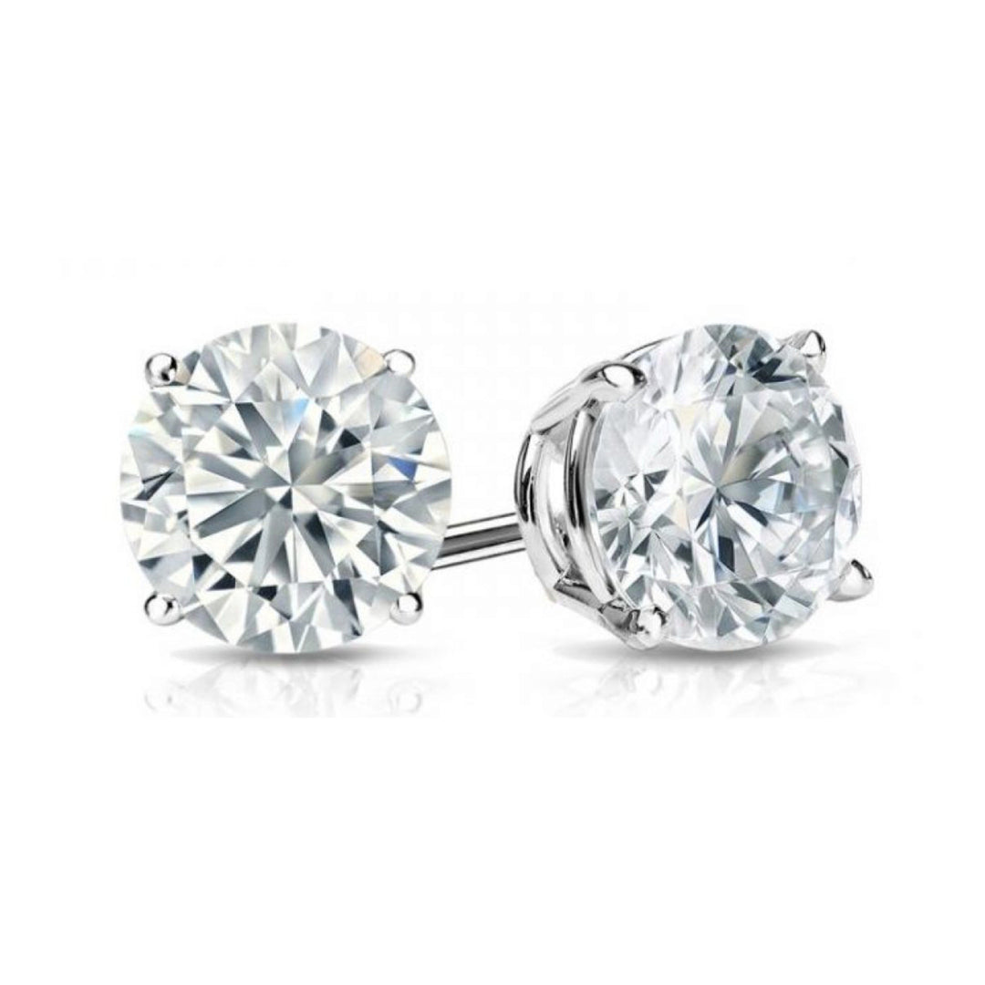 Paris Jewelry 14k White Gold Push Back Round White Sapphire Stud Earrings (3MM) Plated Image 2