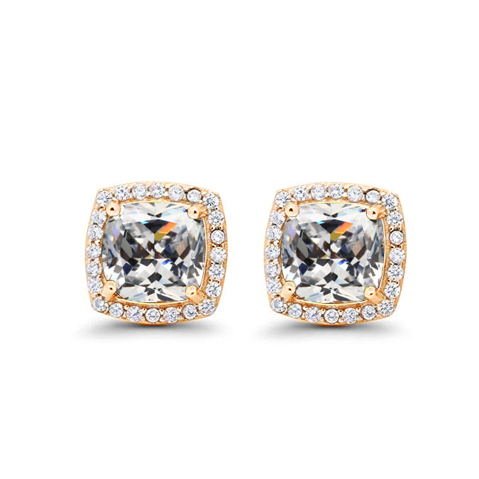 Paris Jewelry 24k Yellow Gold 4Ct Created Halo Princess Cut White Sapphire Stud Earrings Plated Image 1