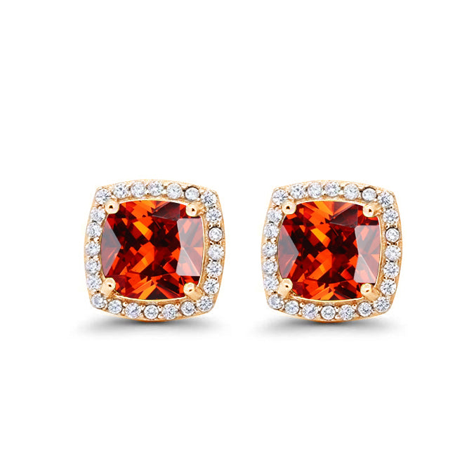 Paris Jewelry 24k Yellow Gold 1Ct Created Halo Princess Cut Ruby Stud Earrings Plated Image 1