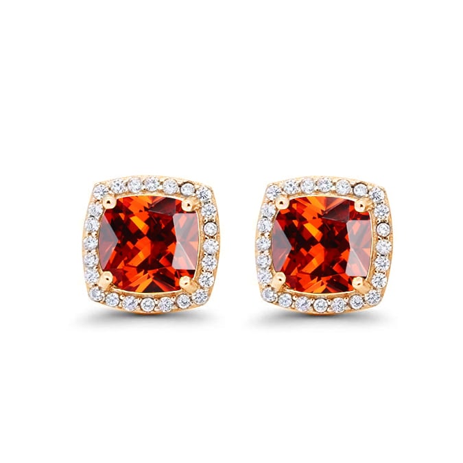 Paris Jewelry 24k Yellow Gold 1/2Ct Created Halo Princess Cut Ruby Stud Earrings Plated Image 4