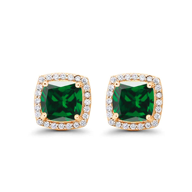 Paris Jewelry 24k Yellow Gold 4Ct Created Halo Princess Cut Emerald Stud Earrings Plated Image 1